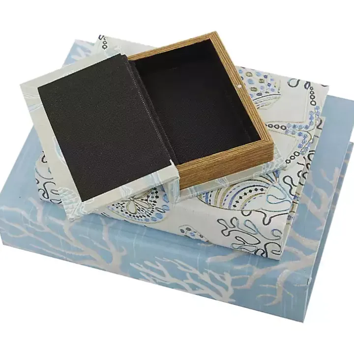 Blue Coastal Canvas Book Boxes, Set of 3