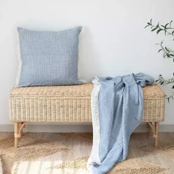 Blue Crinkled Cotton Fringe Throw