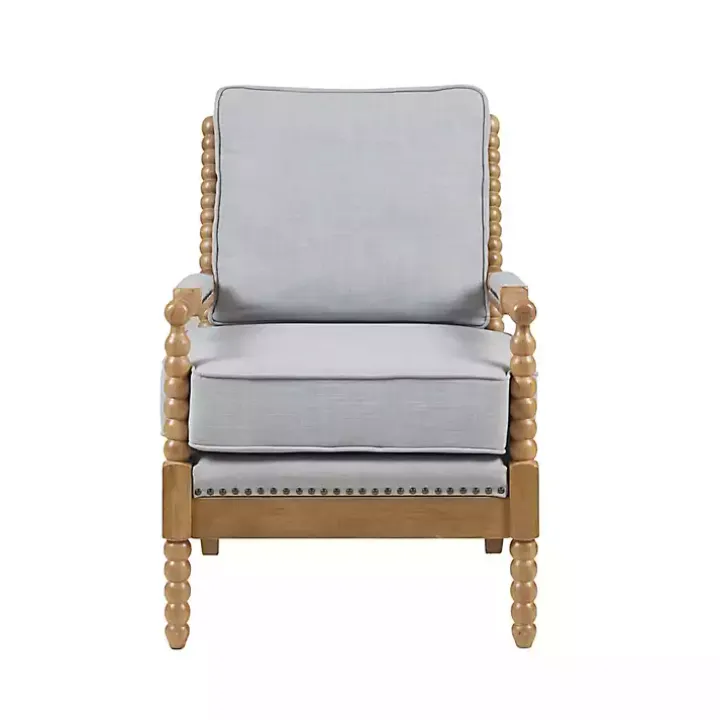 Blue Cushion Beaded Wood Frame Accent Chair