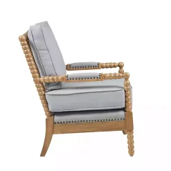 Blue Cushion Beaded Wood Frame Accent Chair