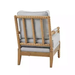 Blue Cushion Beaded Wood Frame Accent Chair