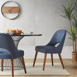 Blue Cut-Out Pecan Wood Dining Chairs, Set of 2