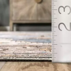 Blue Distressed Medallion Washable Area Rug, 5x8