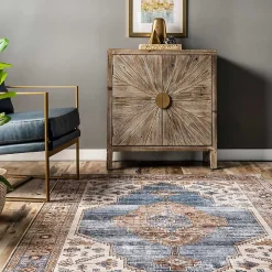 Blue Distressed Medallion Washable Area Rug, 5x8