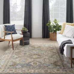 Blue Distressed Multi Medallion Area Rug, 5x7