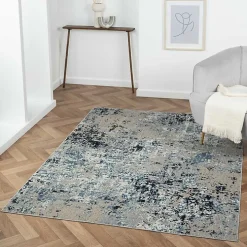 Blue Distressed Washable Area Rug, 7x9