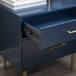 Blue 2-Drawer Nightstand with Gold Hardware