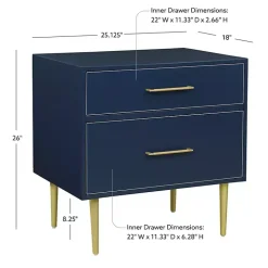 Blue 2-Drawer Nightstand with Gold Hardware