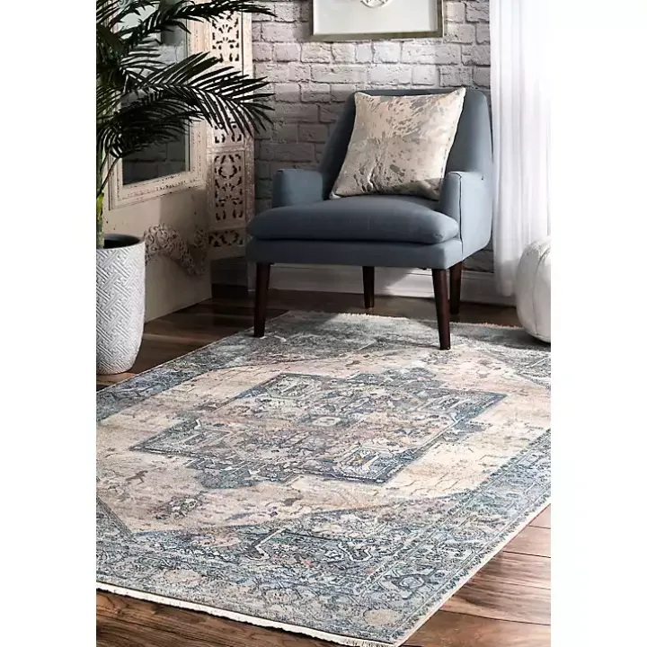 Blue Eli Medallion Fringe Area Rug, 4x6