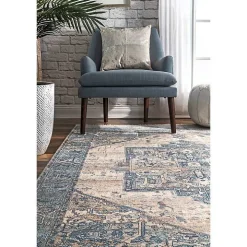 Blue Eli Medallion Fringe Area Rug, 5x8