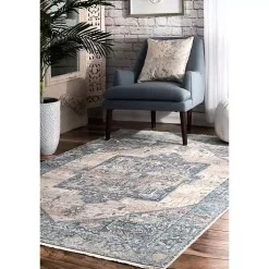Blue Eli Medallion Fringe Area Rug, 8x10