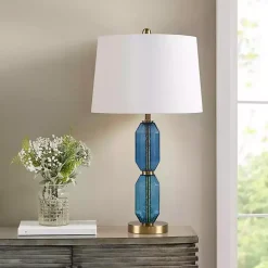 Blue Faceted Glass Table Lamp