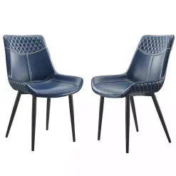 Blue Faux Leather Stitched Chairs, Set of 2