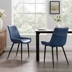 Blue Faux Leather Stitched Chairs, Set of 2