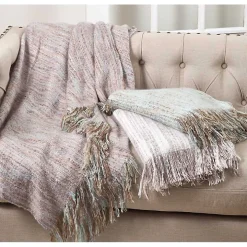 Blue Faux Mohair Fringe Throw