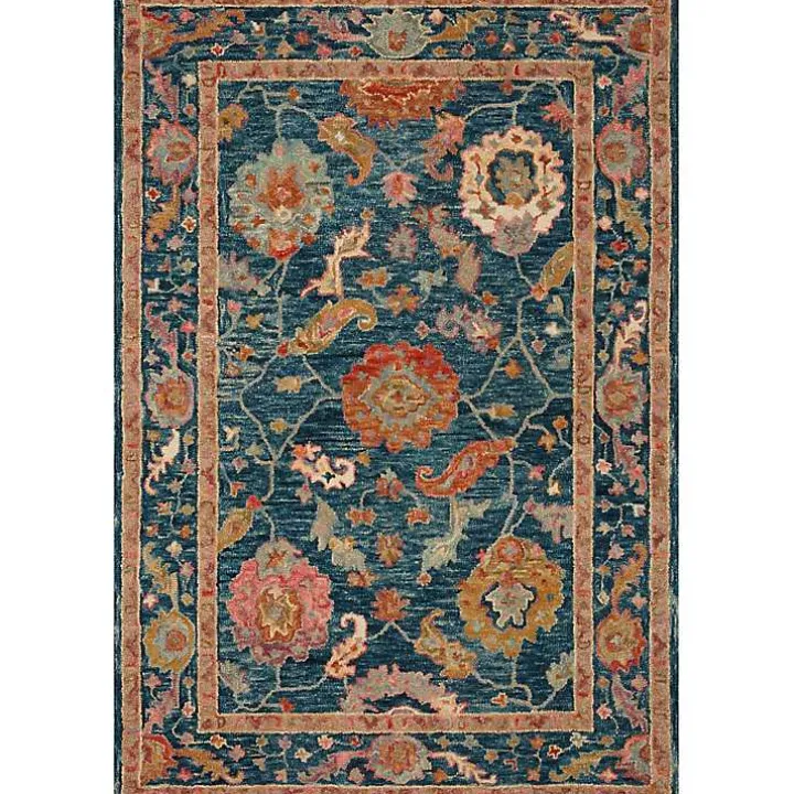 Blue Floral Fernanda Wool Area Rug, 5x7