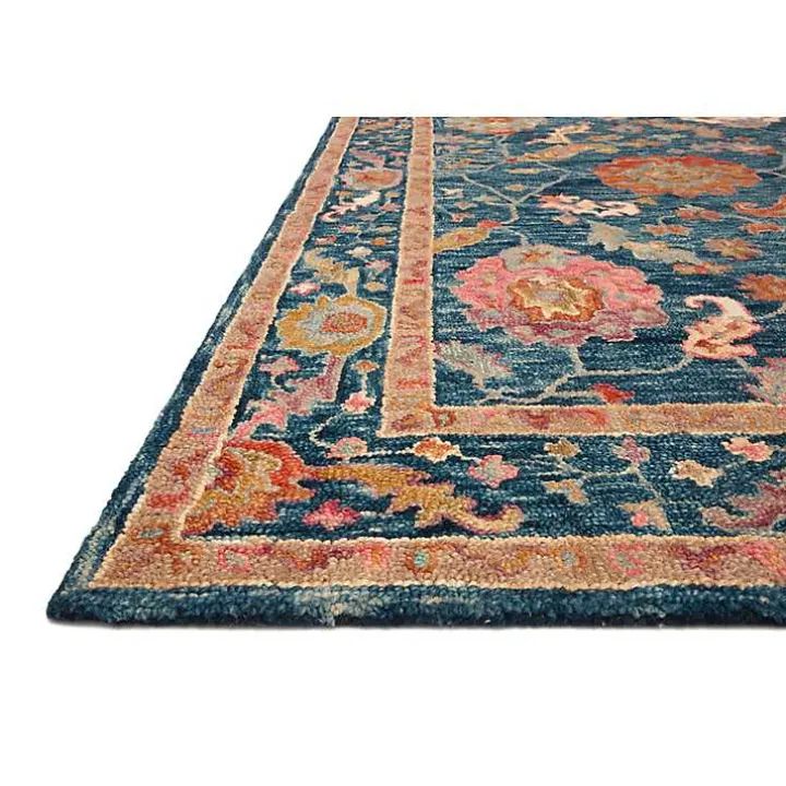 Blue Floral Fernanda Wool Area Rug, 5x7