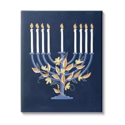 Blue Floral Menorah Canvas Art Print