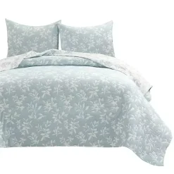 Blue Floral Reversible 3-pc. Full/Queen Quilt Set