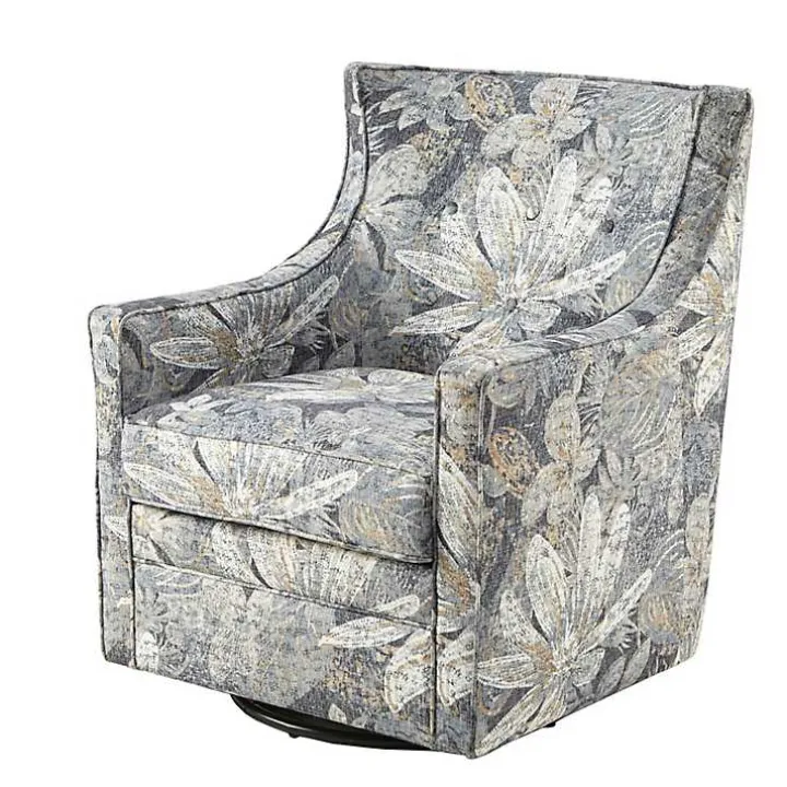 Blue Floral Swivel Mica Glider Accent Chair