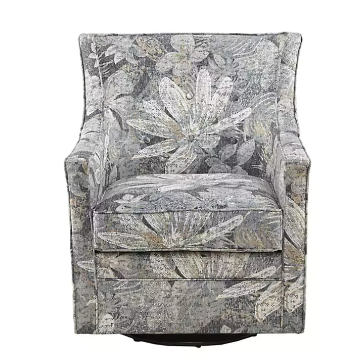 Blue Floral Swivel Mica Glider Accent Chair