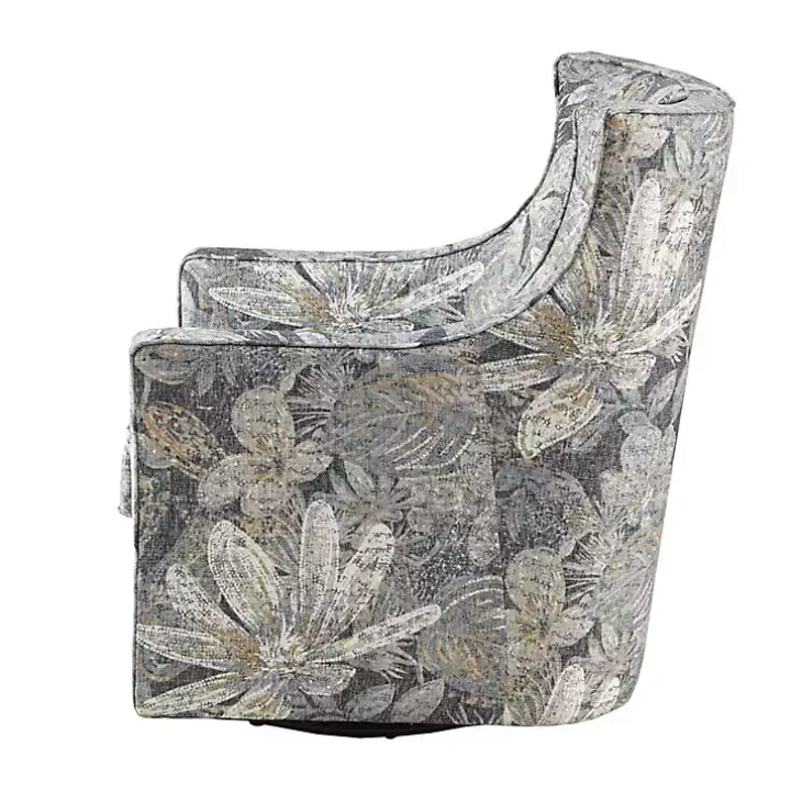 Blue Floral Swivel Mica Glider Accent Chair
