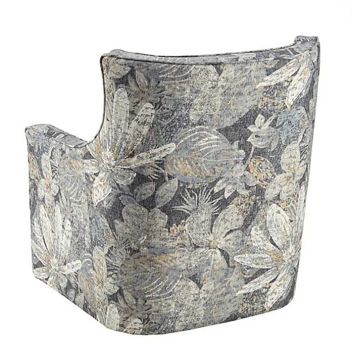 Blue Floral Swivel Mica Glider Accent Chair