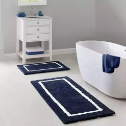 Blue Geometric Pattern Reversible Bath Mat, 34 in.