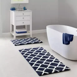 Blue Geometric Pattern Reversible Bath Mat, 34 in.