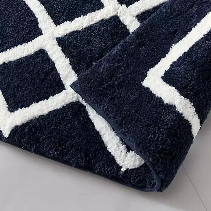 Blue Geometric Pattern Reversible Bath Mat, 34 in.