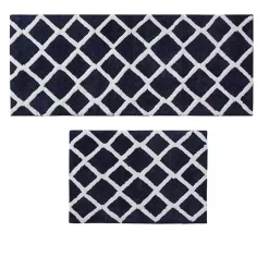 Blue Geometric Pattern Reversible Bath Mat, 34 in.
