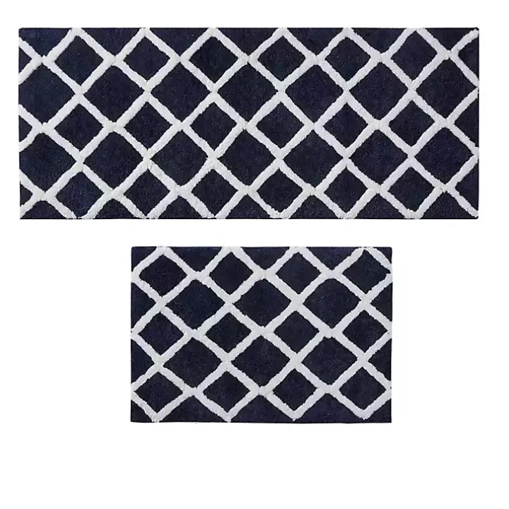 Blue Geometric Pattern Reversible Bath Mat, 34 in.