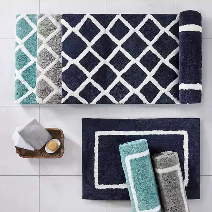 Blue Geometric Pattern Reversible Bath Mat, 60 in.
