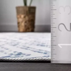 Blue Geometric Pattern Washable Area Rug, 3x5