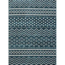 Blue Geometric Stripe Washable Area Rug, 5x7