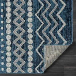 Blue Geometric Stripe Washable Area Rug, 5x7