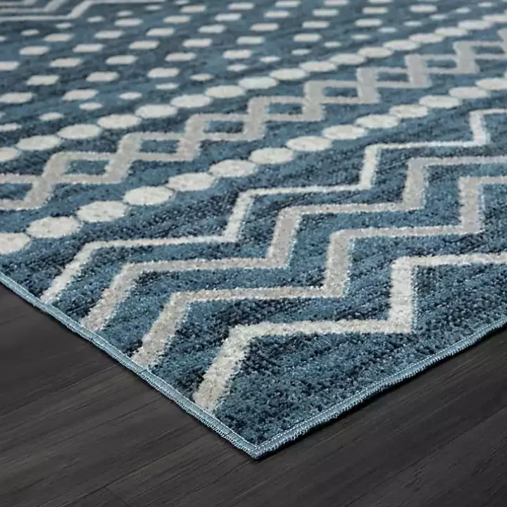 Blue Geometric Stripe Washable Area Rug, 5x7