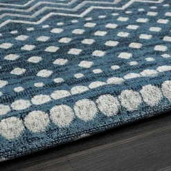 Blue Geometric Stripe Washable Area Rug, 5x7