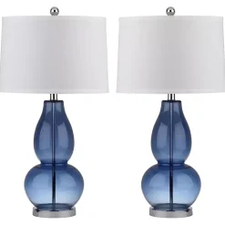Blue Glass Hourglass Table Lamps, Set of 2