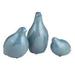 Blue Glazed Ceramic Bird Figurines, Set of 3