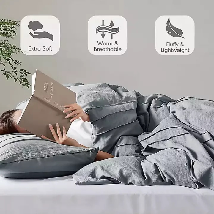 Blue Gray Pleated Grid 3-pc. King Comforter Set