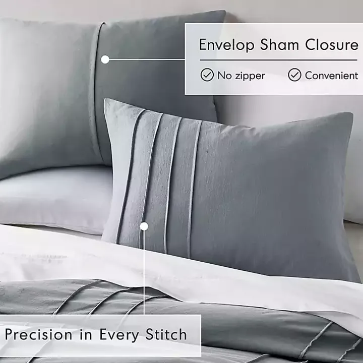 Blue Gray Pleated Grid 3-pc. King Comforter Set