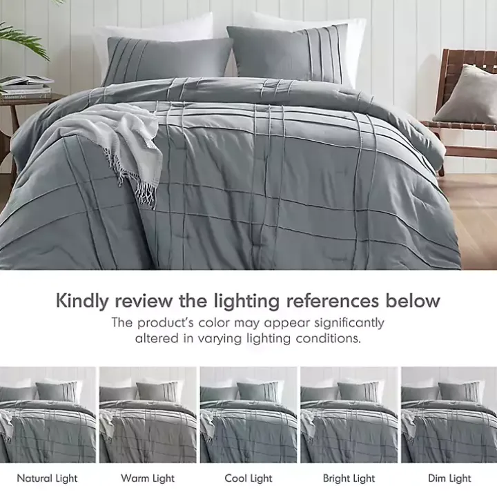 Blue Gray Pleated Grid 3-pc. King Comforter Set