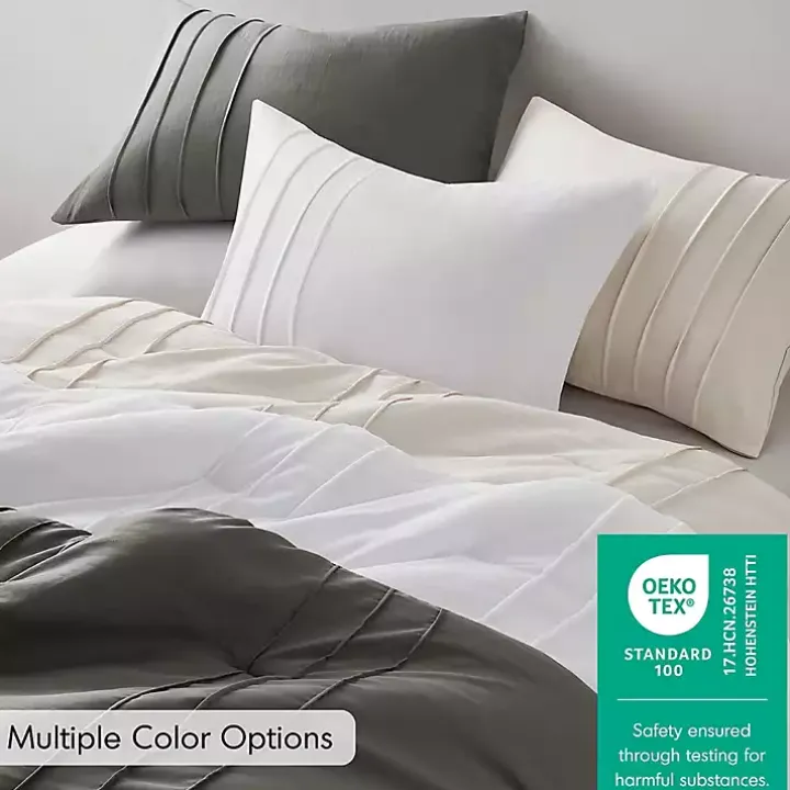 Blue Gray Pleated Grid 3-pc. King Comforter Set