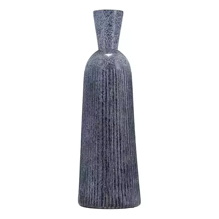 Blue Grooved Glass Vase, 20in