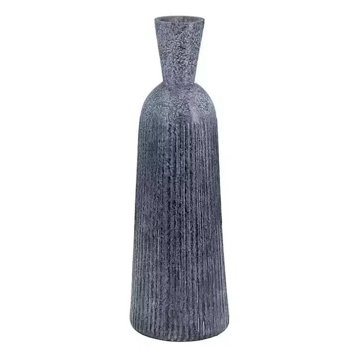 Blue Grooved Glass Vase, 20in