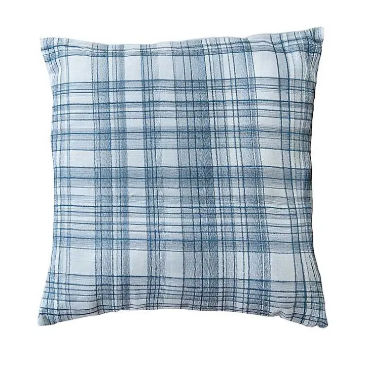 Blue Handwoven Plaid Throw Pillow