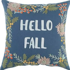 Blue Hello Fall Embroidered Pillow