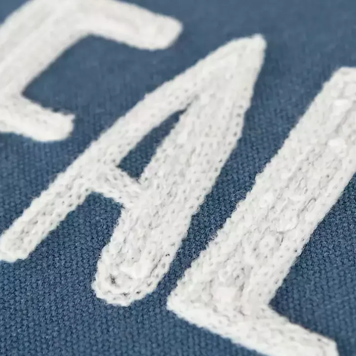 Blue Hello Fall Embroidered Pillow