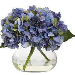 Blue Hydrangea Arrangement in Clear Vase